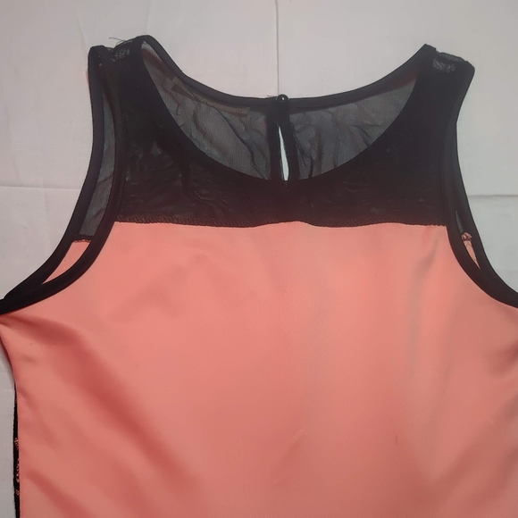 Danbee Tank Top Women's Small Pink Black Lace Sleeveless Round Neck Peplum Shirt - Picture 8 of 11